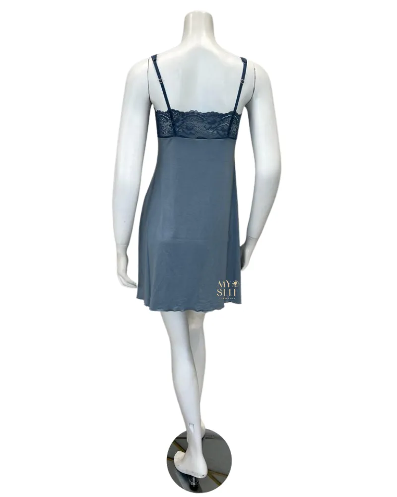 2216-8016-DI Iceberg/Indigo Glaze Lace Modal Chemise & Robe Set