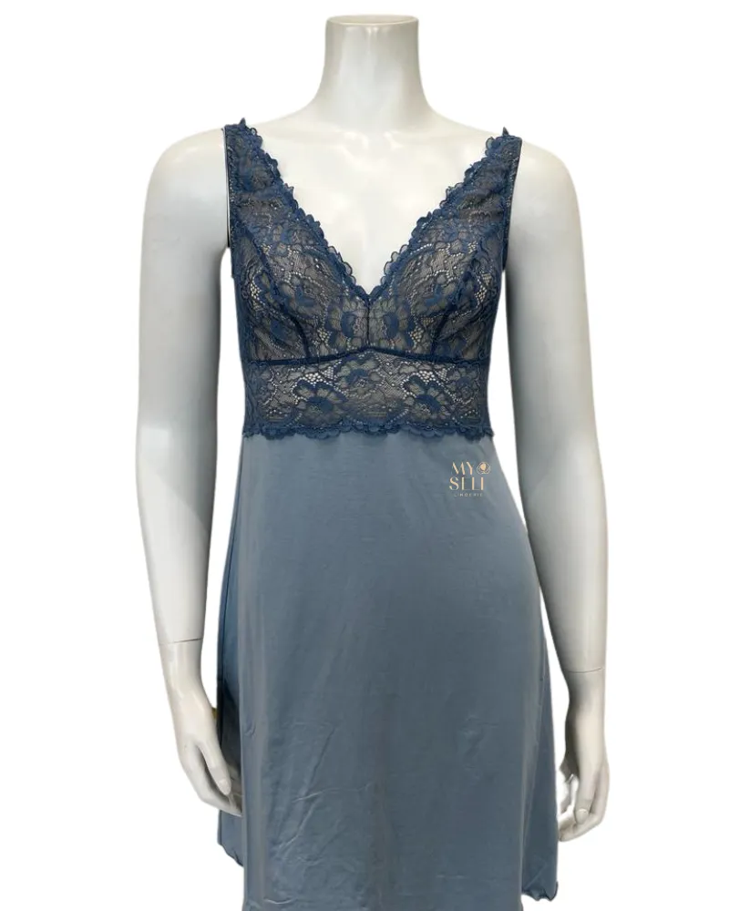 2216-8016-DI Iceberg/Indigo Glaze Lace Modal Chemise & Robe Set