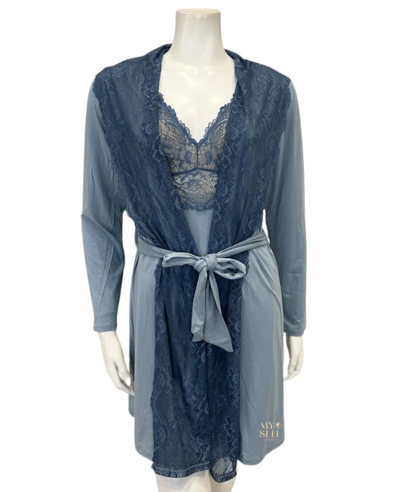 2216-8016-DI Iceberg/Indigo Glaze Lace Modal Chemise & Robe Set