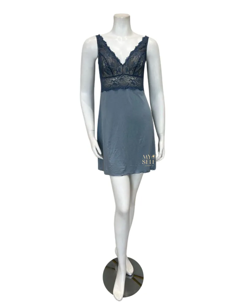 2216-8016-DI Iceberg/Indigo Glaze Lace Modal Chemise & Robe Set