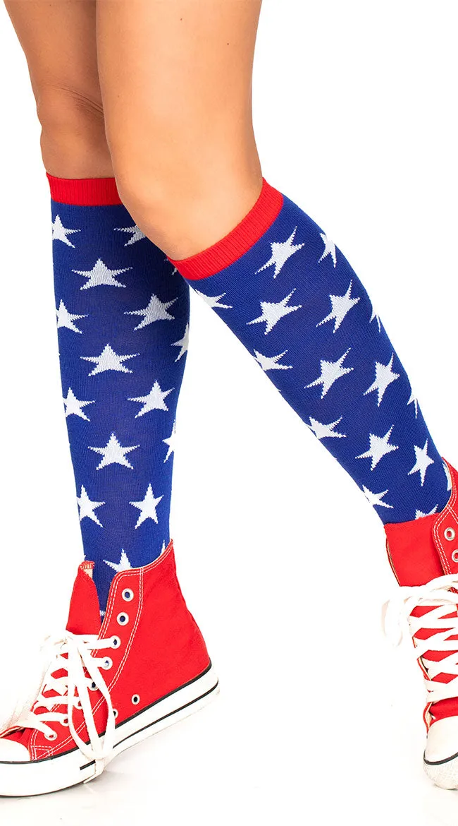 Blue Star Knee High Socks