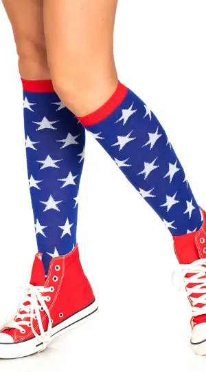 Blue Star Knee High Socks