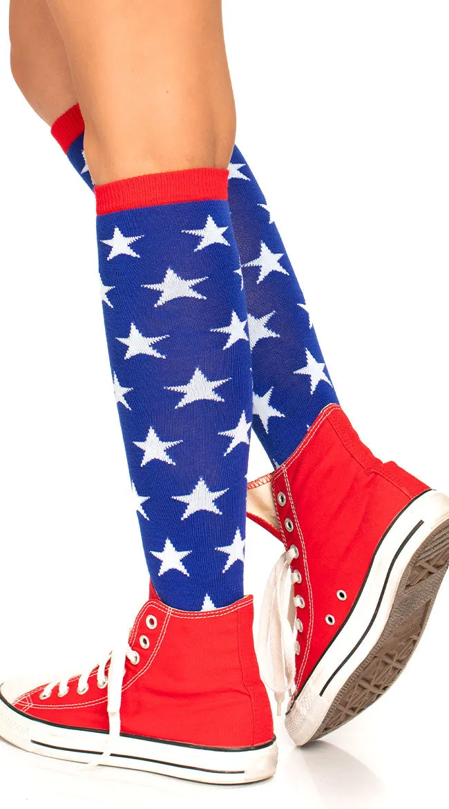 Blue Star Knee High Socks
