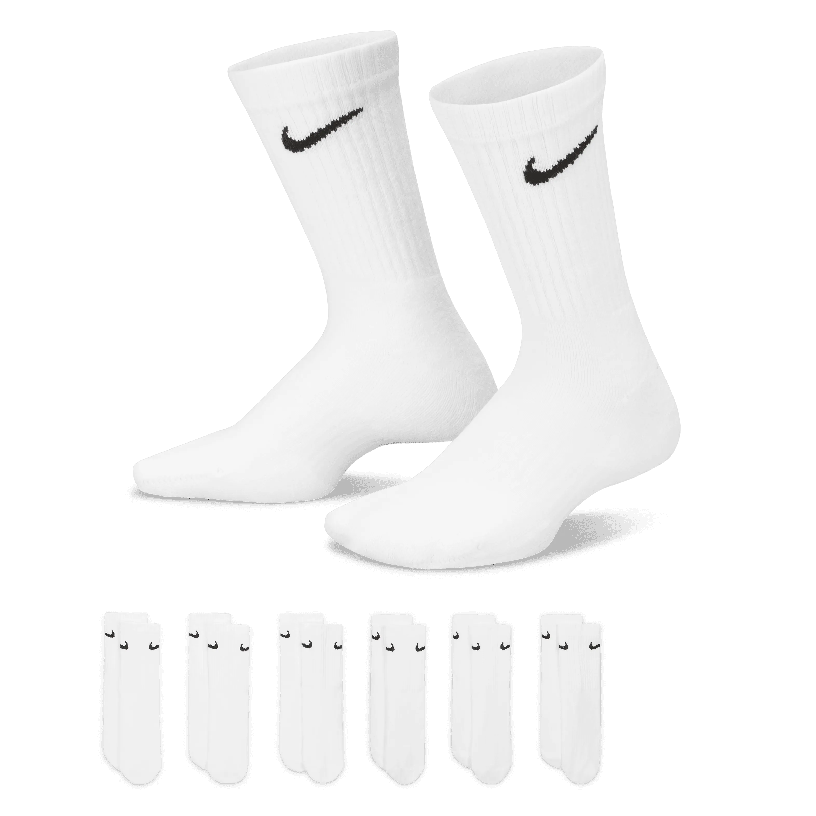 Nike Everyday Kid's Cushioned Crew Socks (6 Pairs)-White