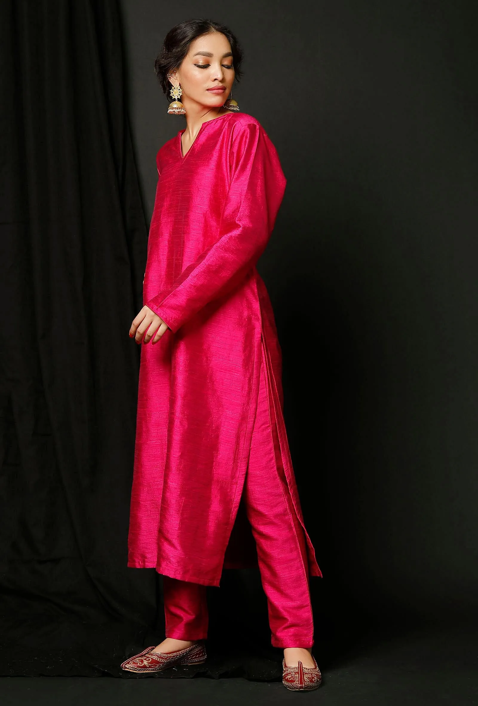 Pink Raw Silk Kurta