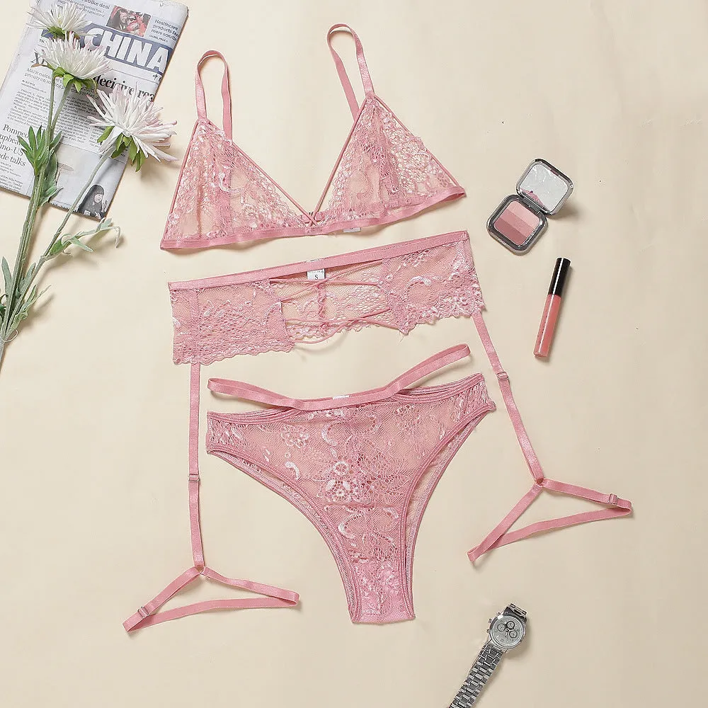 Sexy Lace Hollow Three-Piece Garter Set