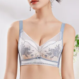 Spring and Summer Style Lace Embroidery Adjustable Bra Contrasting Color Smooth Cup No Side Bone Comfortable Bra